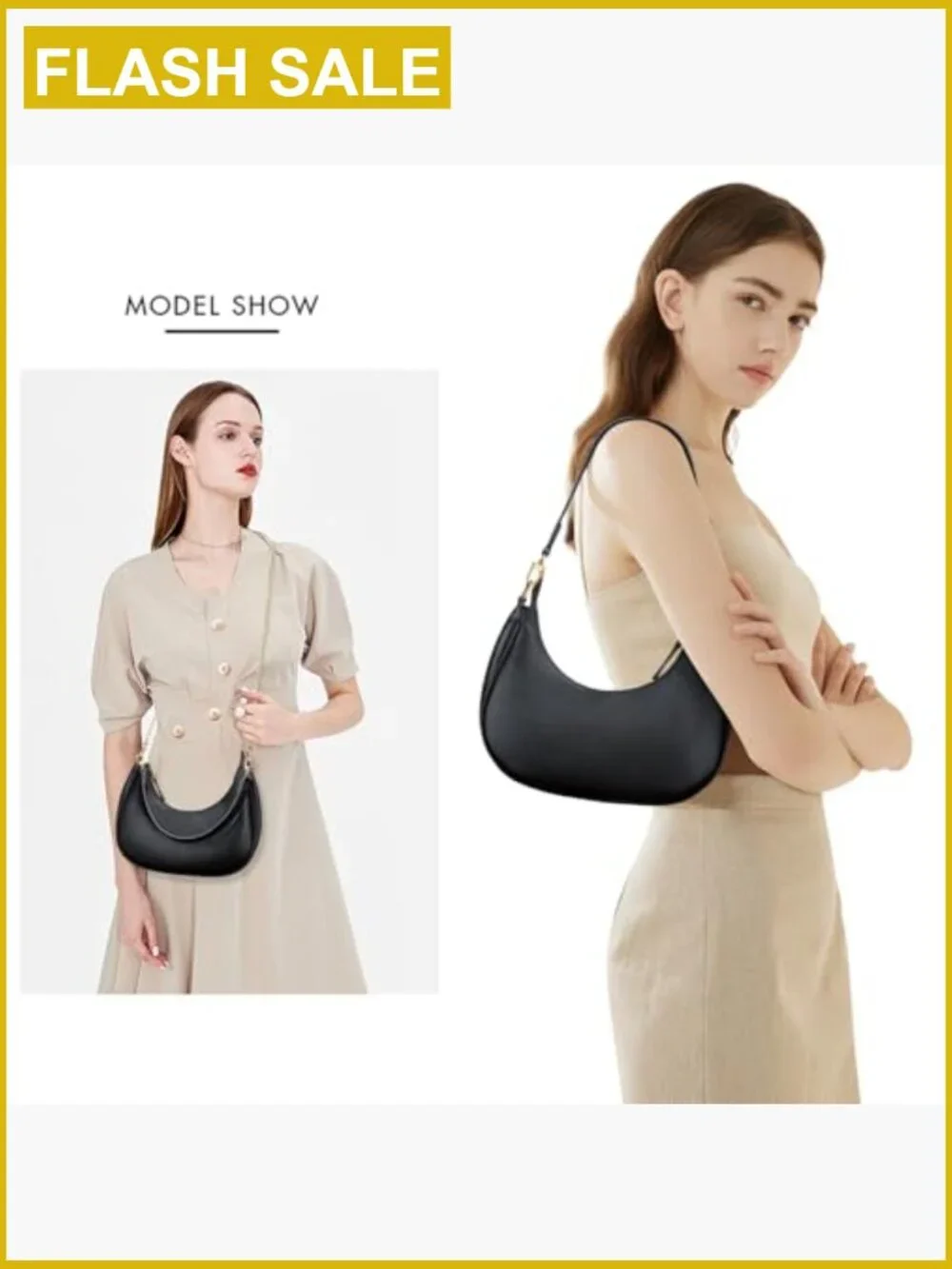 Vegan Leather Crescent Hobo Crossbody Bag - Women's Shoulder Purse - Detachable